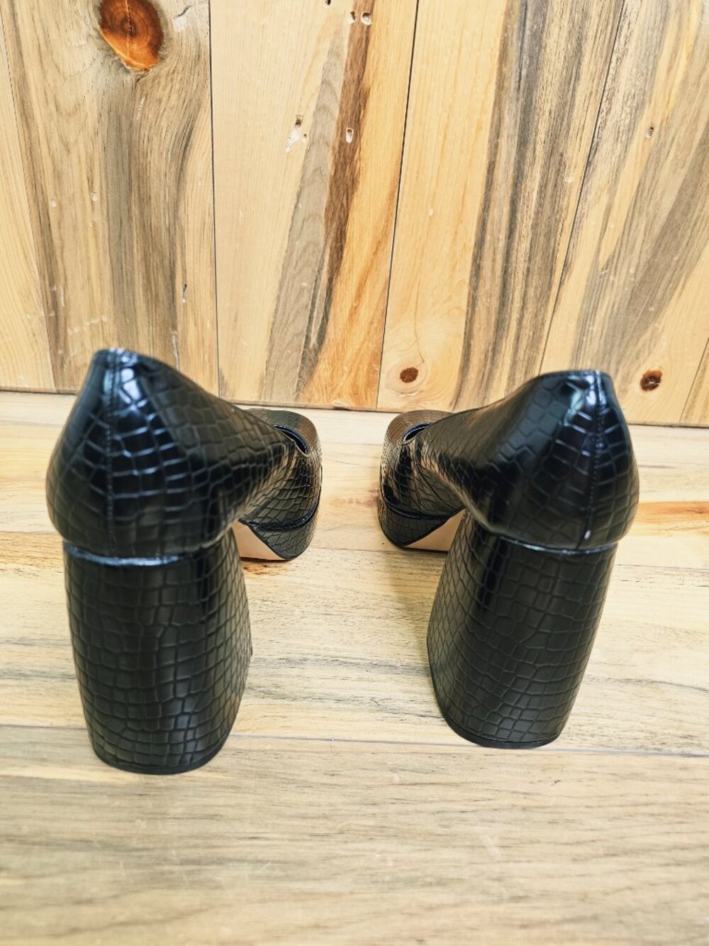 Katy Perry Black Crocodile Square Toe Platform Block Heel Size 9 - Picture 4 of 7